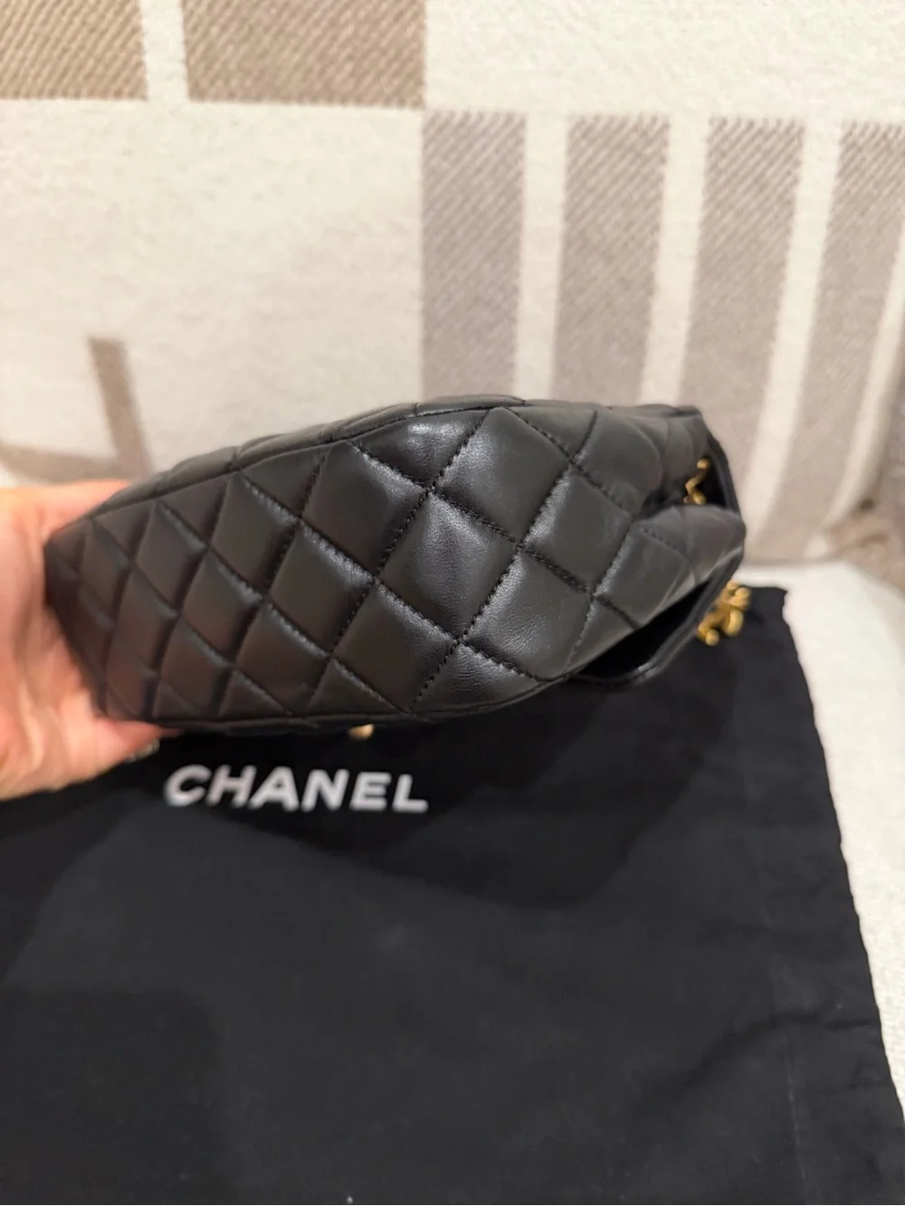 CHANEL 22K Coco Hearts Black Quilted Flap Crossbody with Gold Hardware